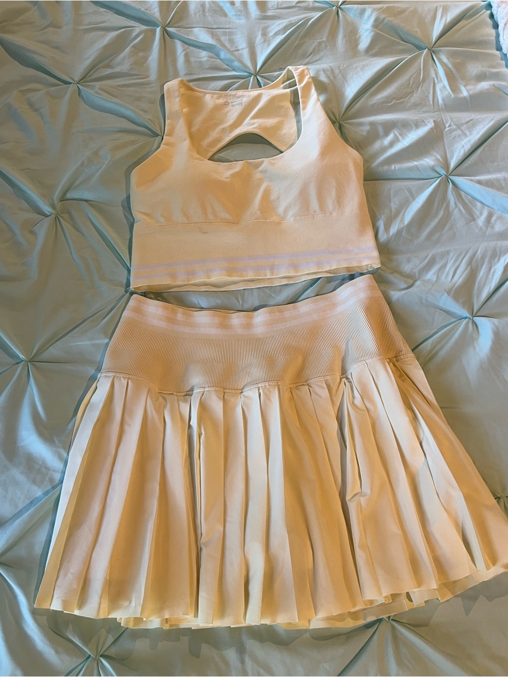 aerie Cream Pleated Tennis Skirt and Crop Tank Set